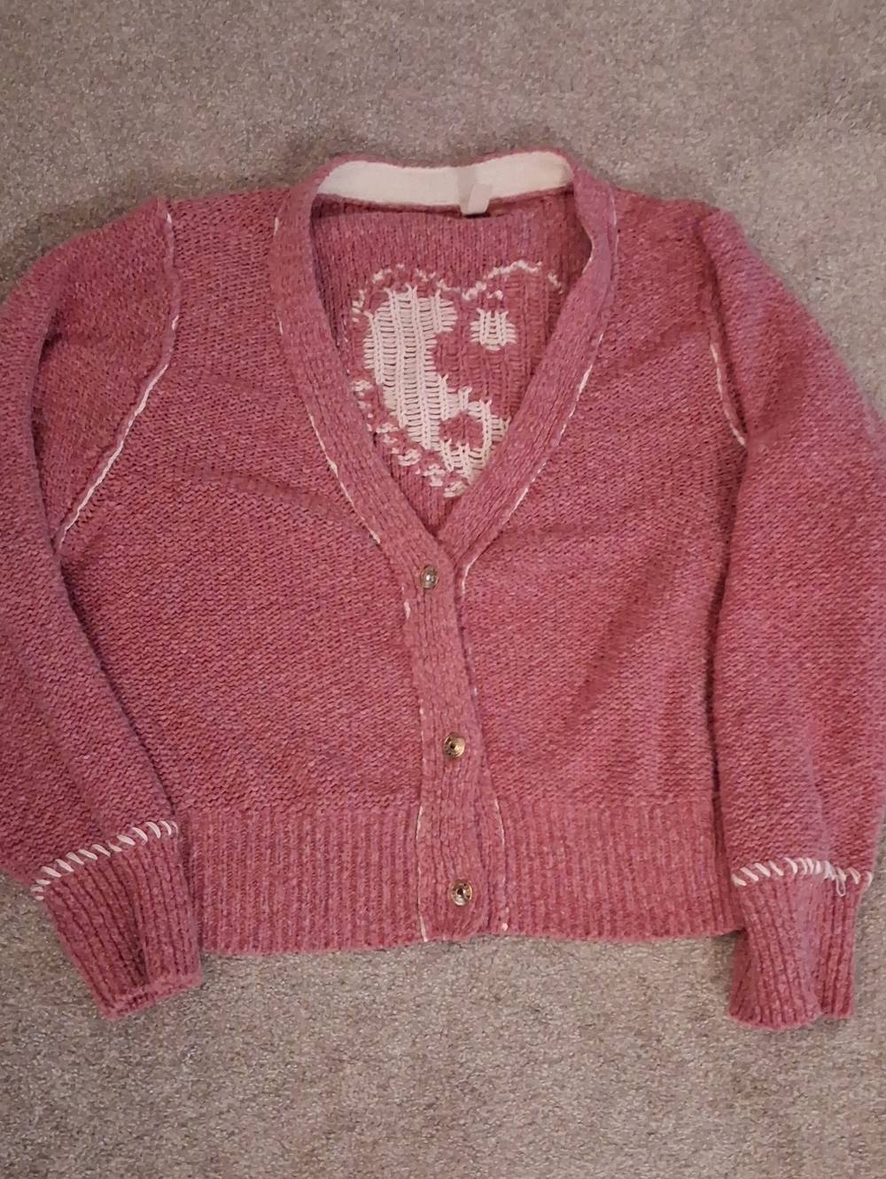 Anthropologie Pilcro Rose Pink YinYang Heart V‑Neck Cardigan.Wear Oversize 3X